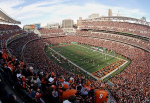 Field and seats of Paul Brown Stadium where the Cincinnati Bengals play their home games.